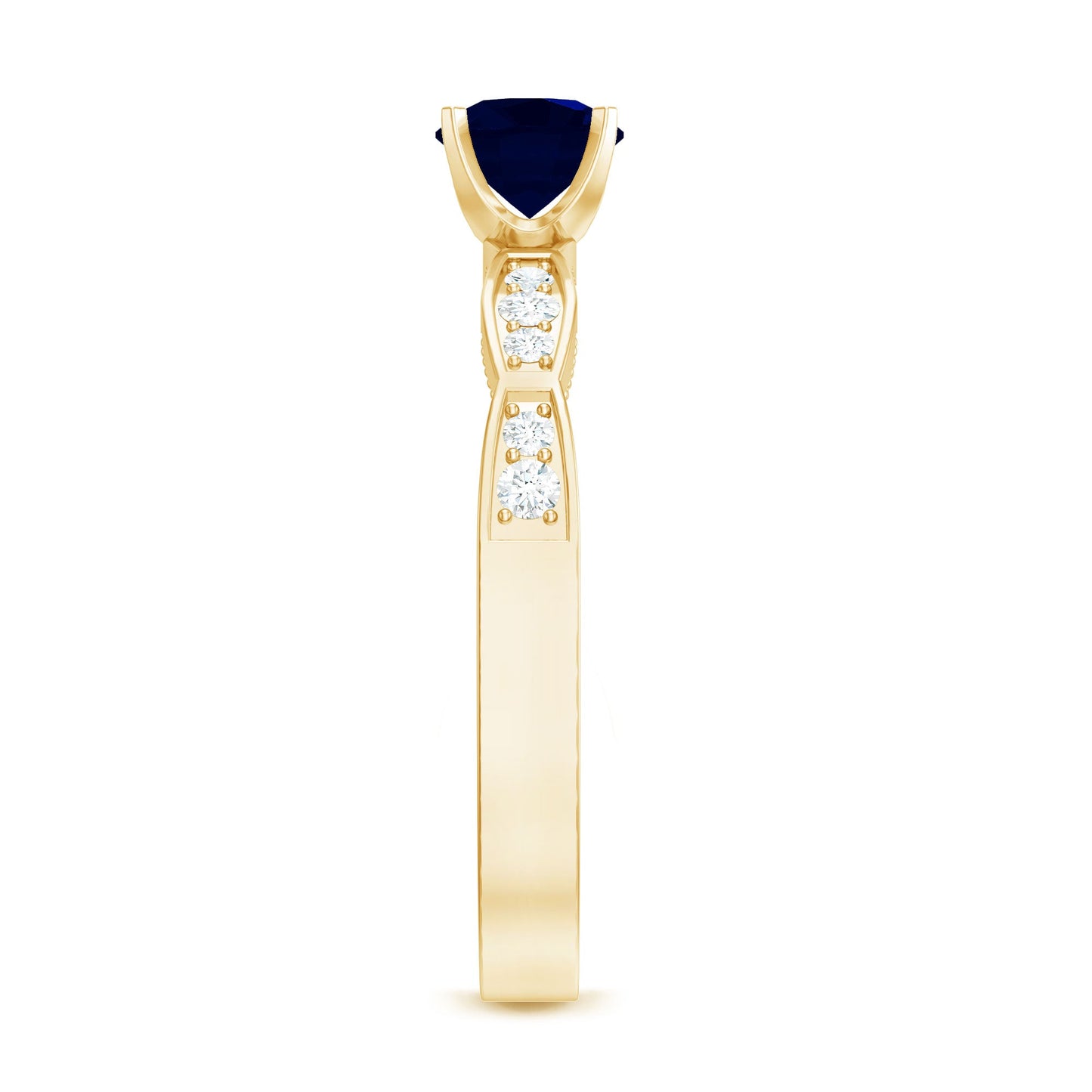 Blue Sapphire Solitaire Engagement Ring with Diamond Side Stones