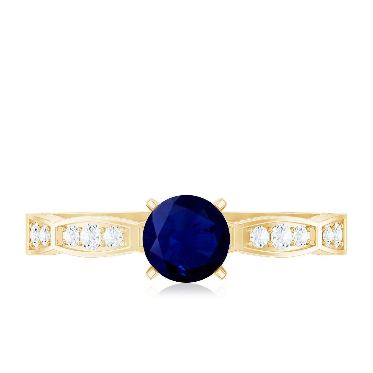 Blue Sapphire Solitaire Engagement Ring with Diamond Side Stones