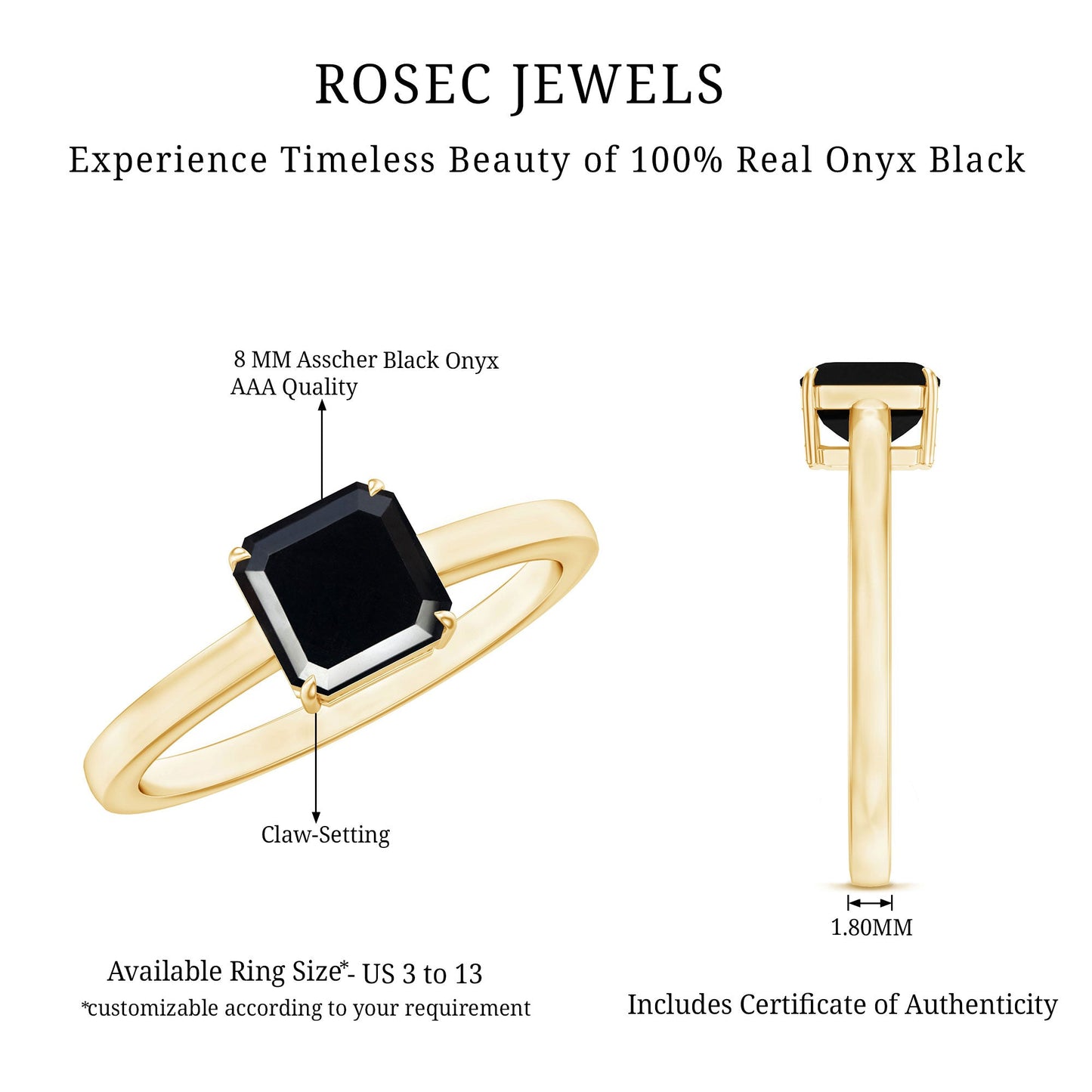 Princess Cut Black Onyx Solitaire Engagement Ring for Her
