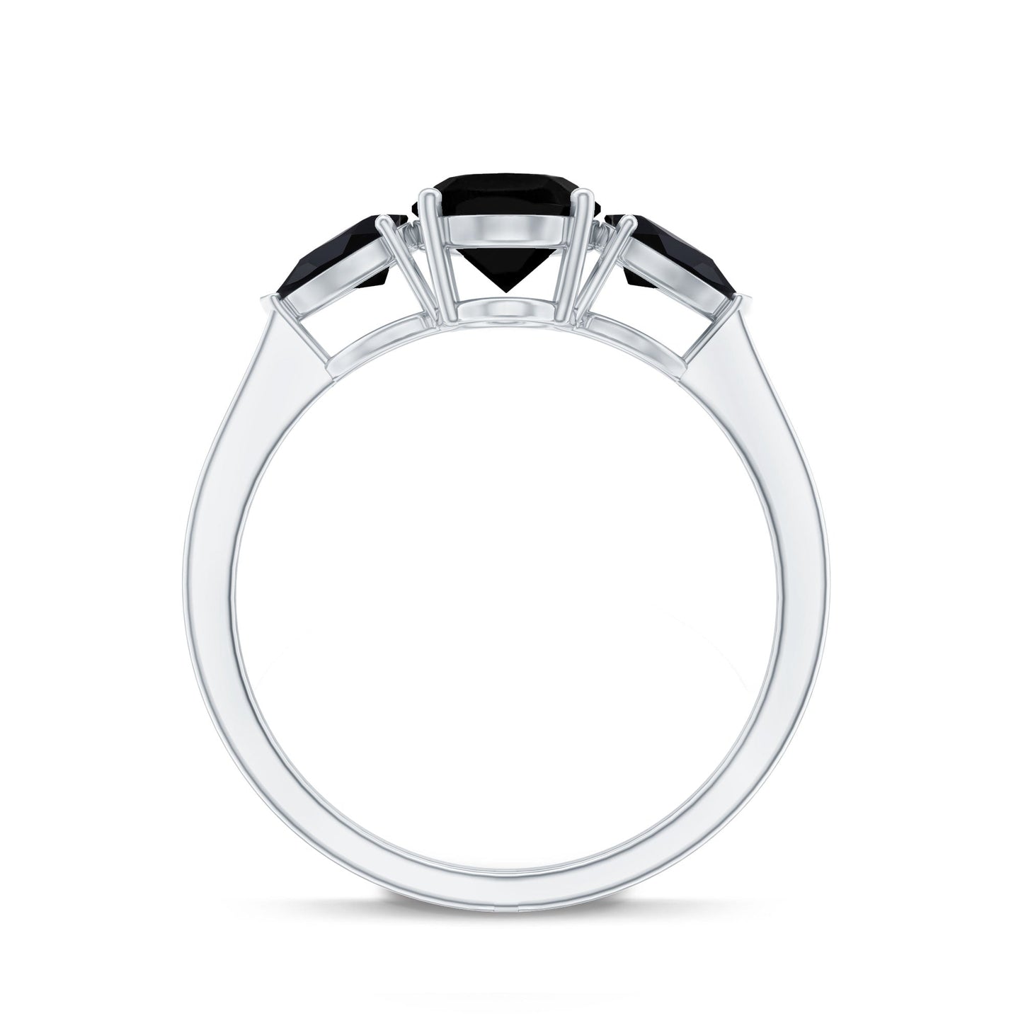 Natural Black Onyx Three Stone Engagement Ring