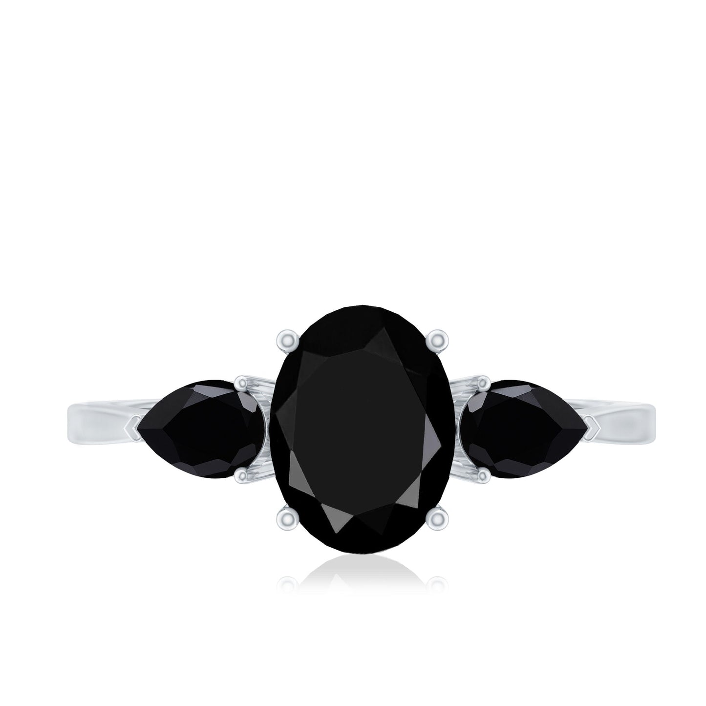 Natural Black Onyx Three Stone Engagement Ring