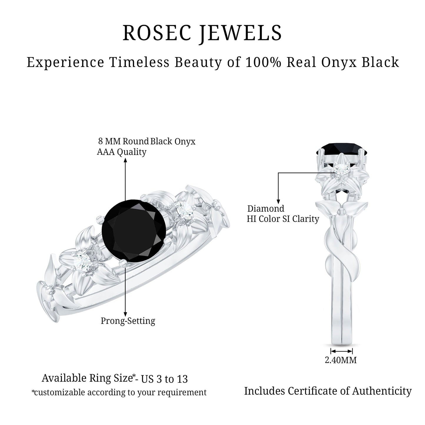 Nature Inspired Black Onyx and Diamond Engagement Ring
