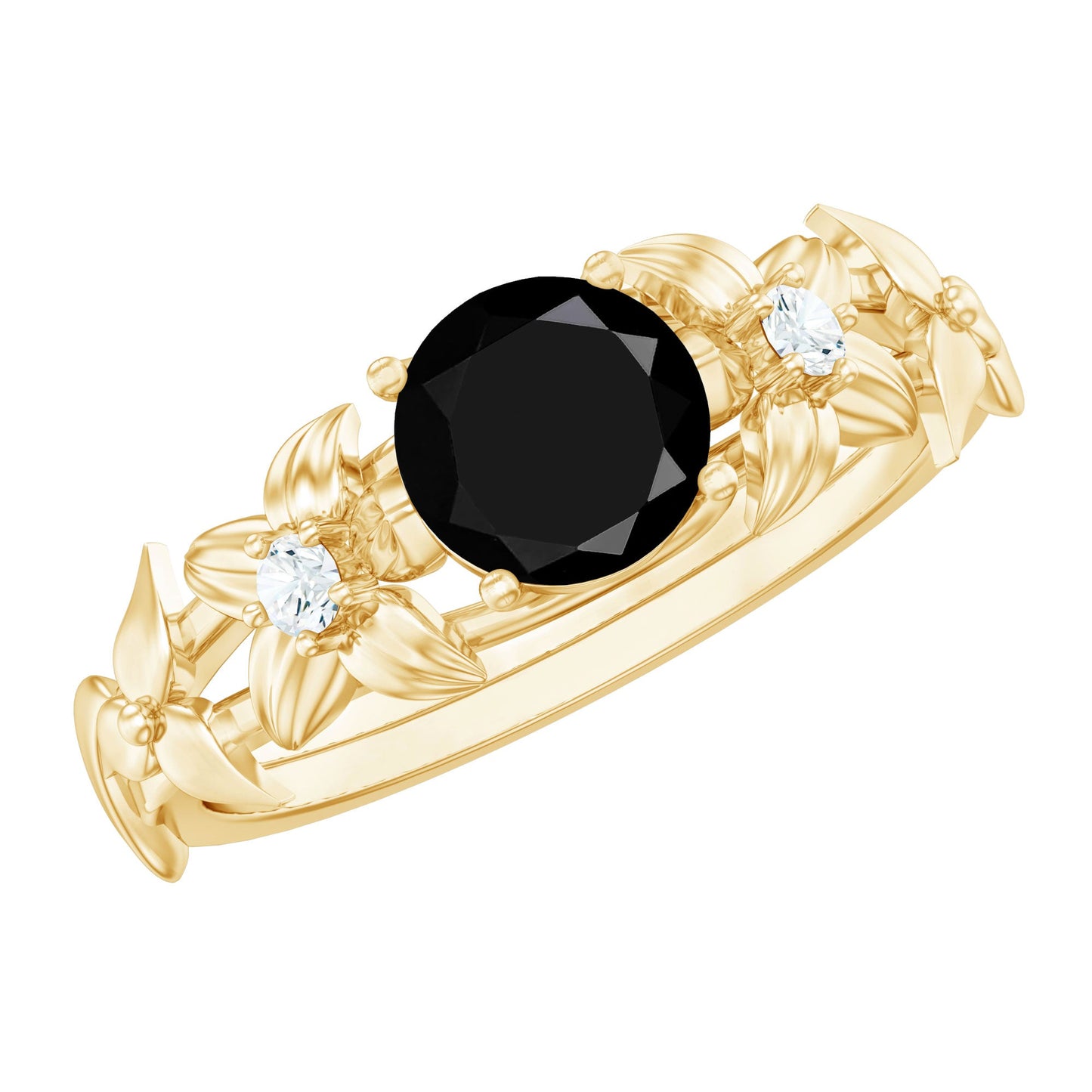 Nature Inspired Black Onyx and Diamond Engagement Ring