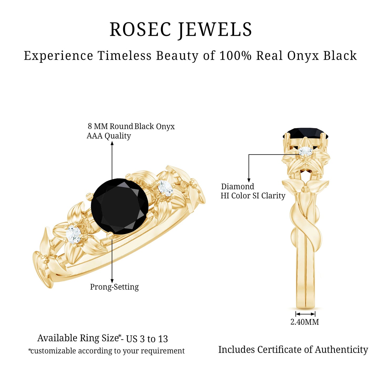 Nature Inspired Black Onyx and Diamond Engagement Ring