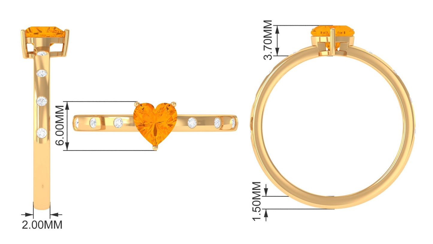 1/2 Carat Fire Opal Heart Engagement Ring with Diamond