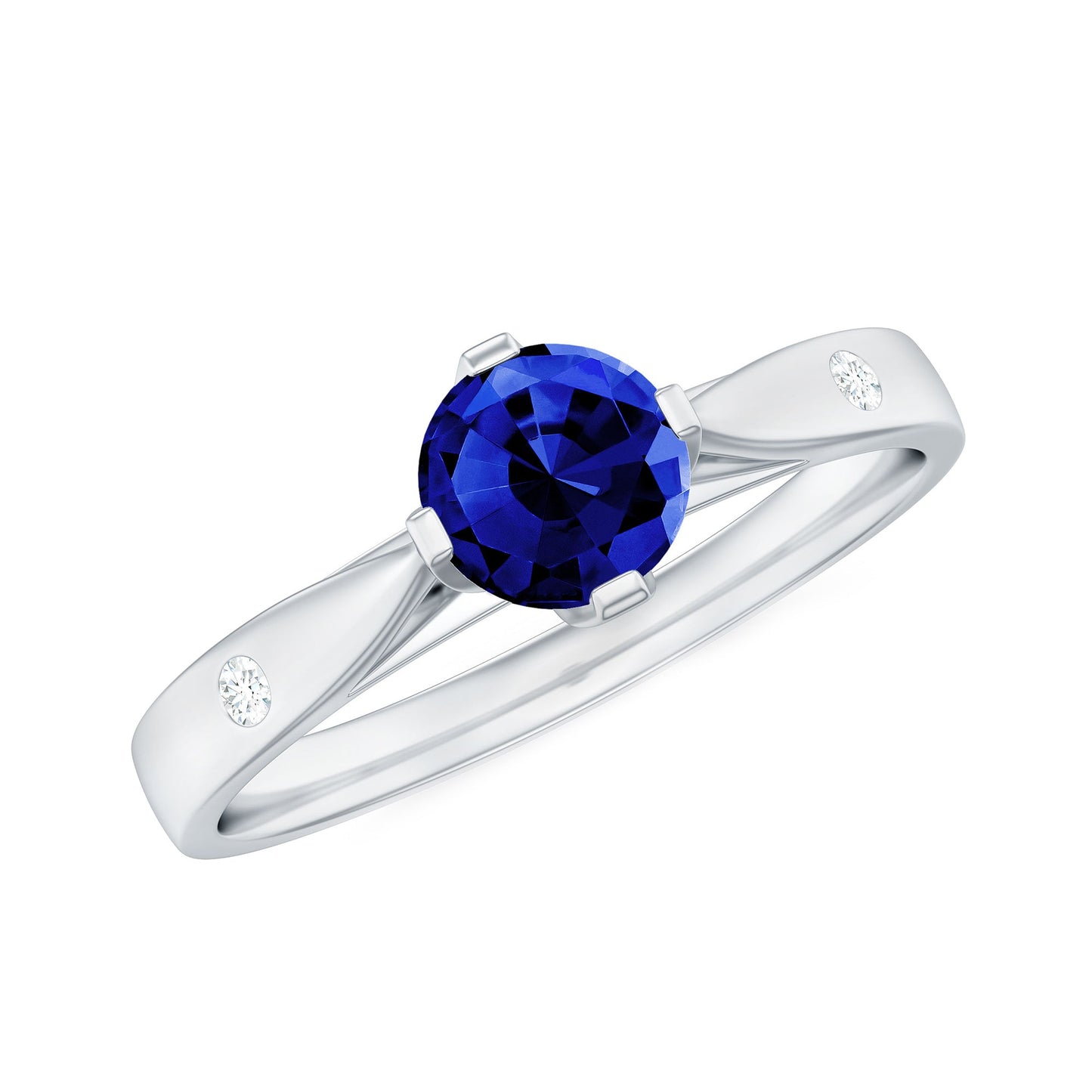 Certified 0.6 Carat Lab Grown Blue Sapphire Promise Ring with Diamond