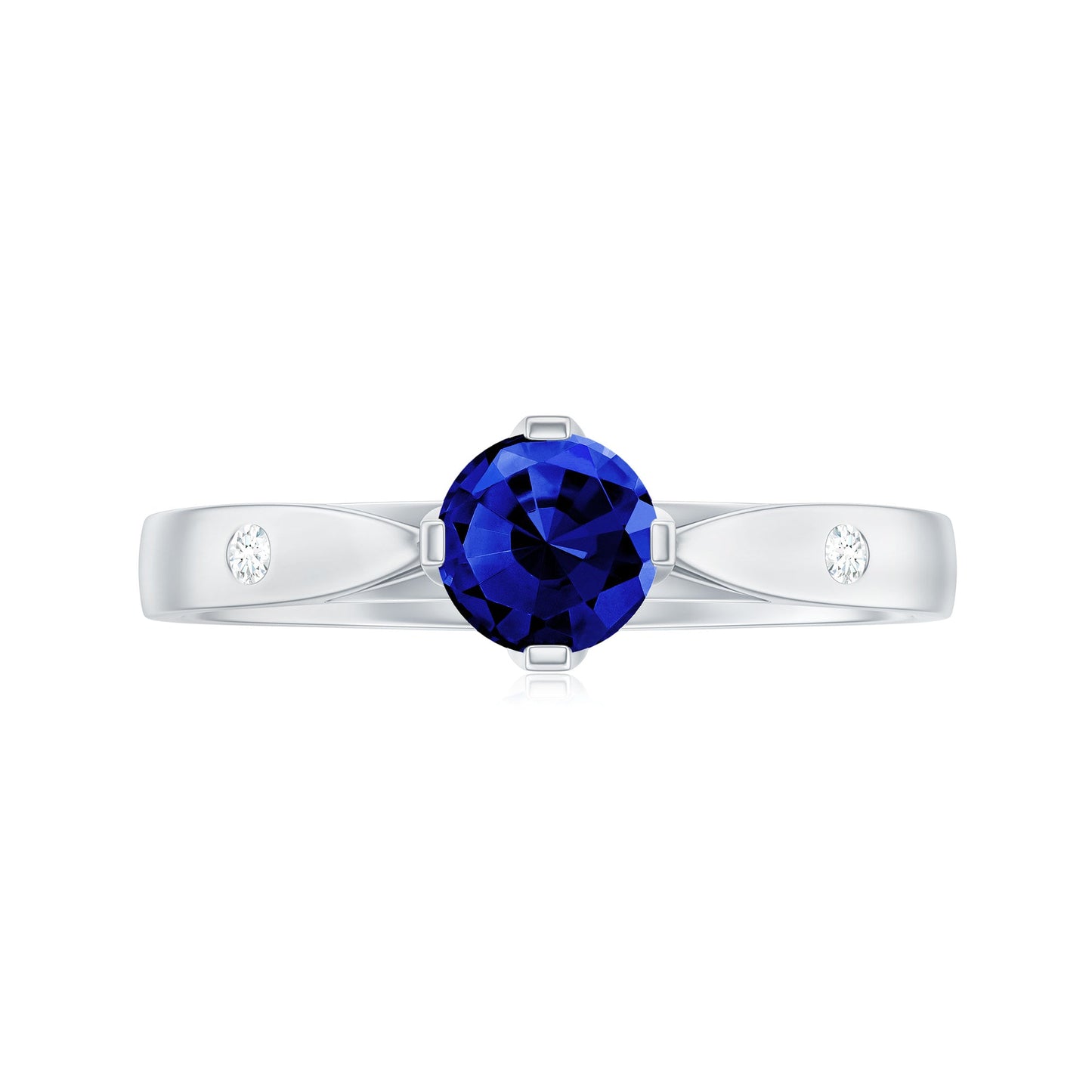 Certified 0.6 Carat Lab Grown Blue Sapphire Promise Ring with Diamond