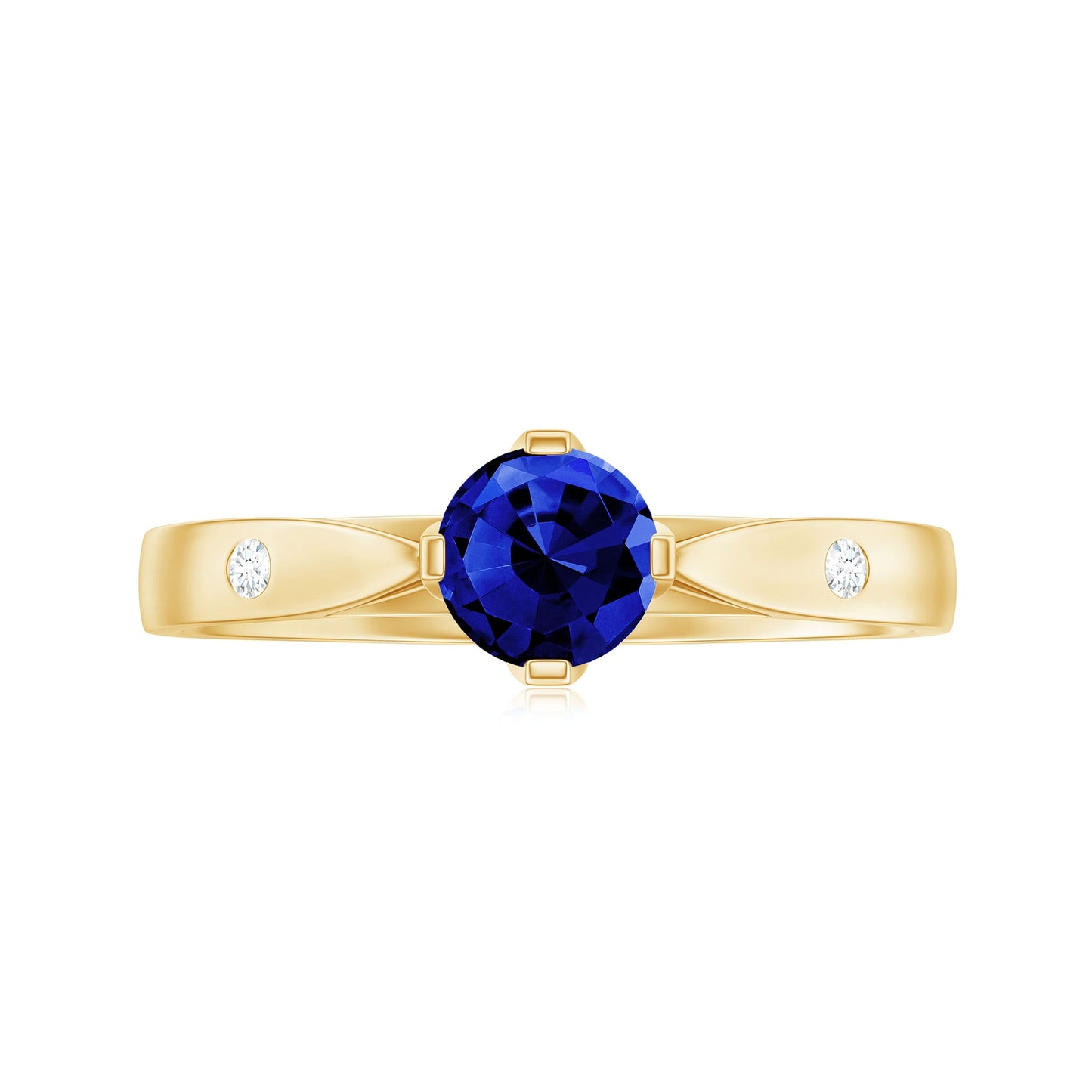 Certified 0.6 Carat Lab Grown Blue Sapphire Promise Ring with Diamond