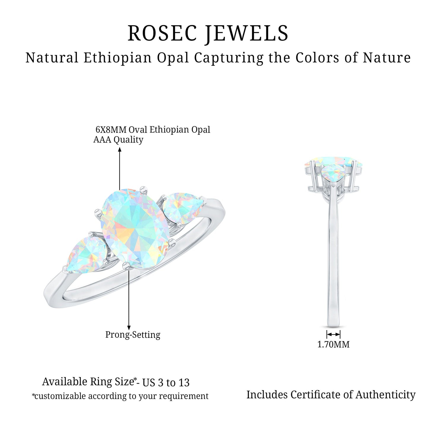 Natural Ethiopian Opal 3 Stone Engagement Ring With Certificate