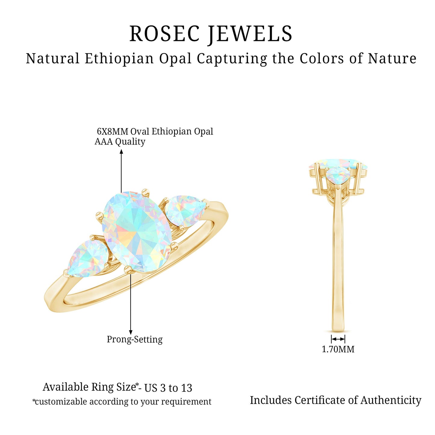 Natural Ethiopian Opal 3 Stone Engagement Ring With Certificate