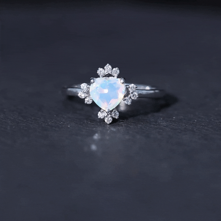 Natural 6mm Opalescent Heart Engagement Ring with Diamond