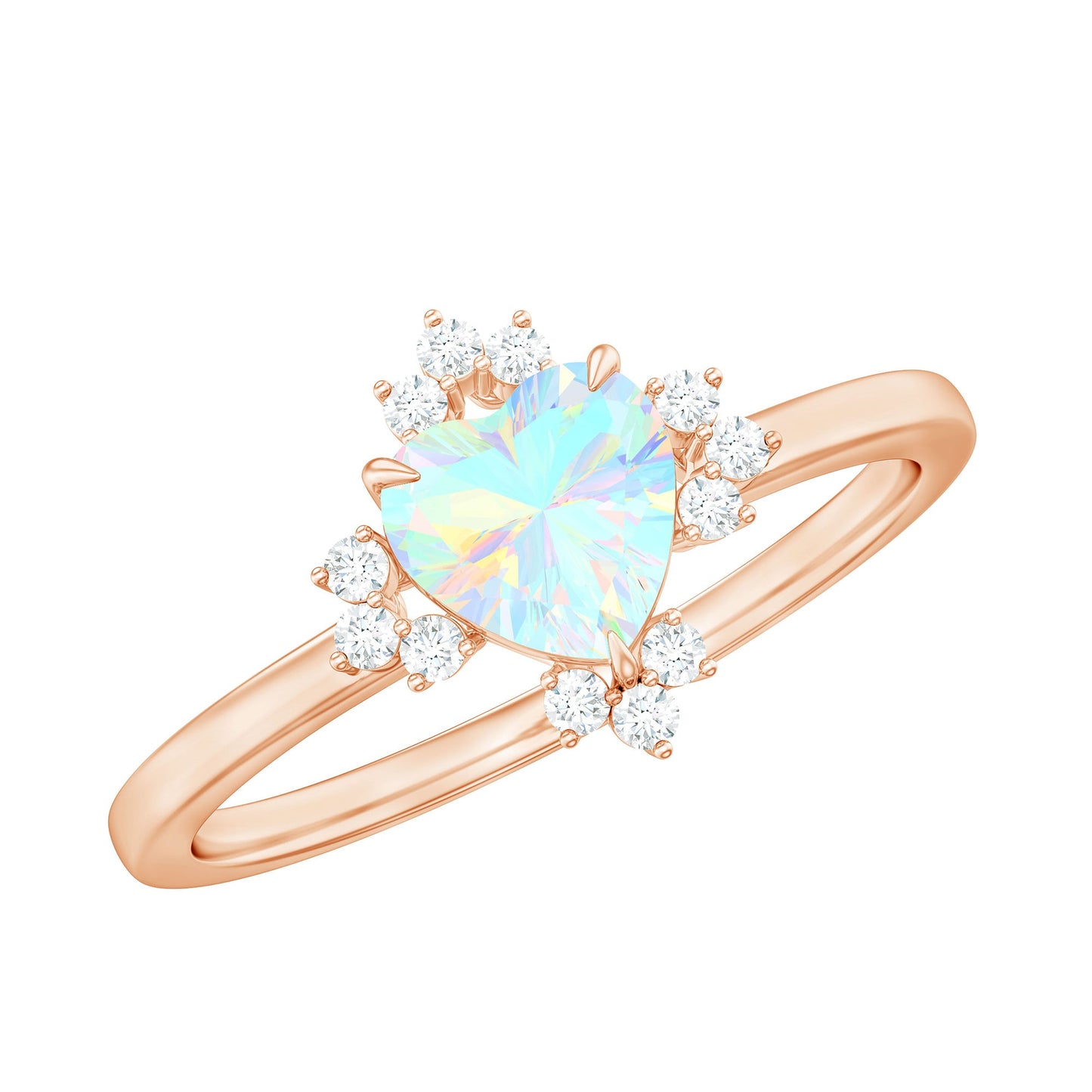 Natural 6mm Opalescent Heart Engagement Ring with Diamond
