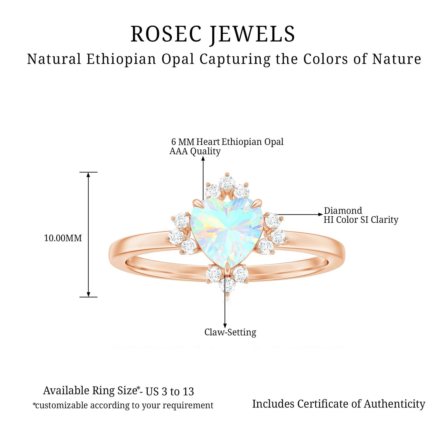 Natural 6mm Opalescent Heart Engagement Ring with Diamond