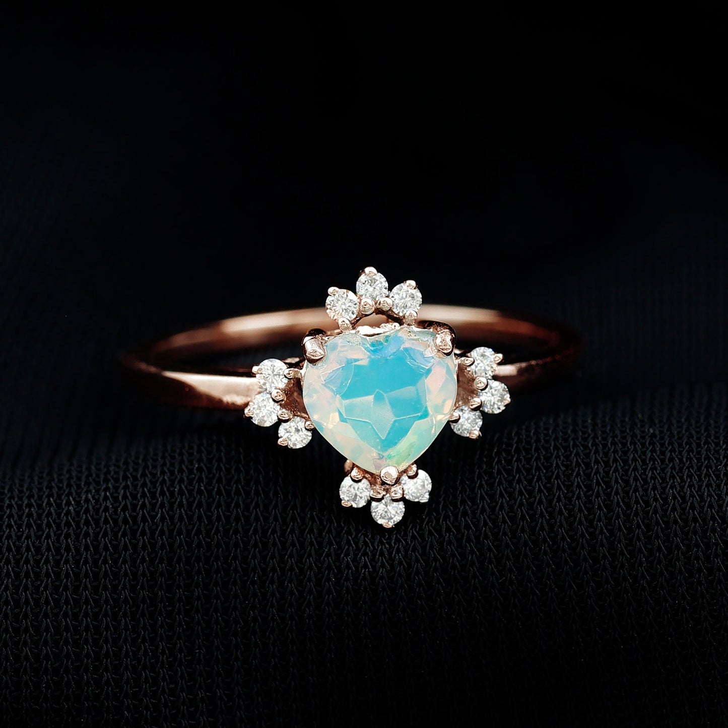Natural 6mm Opalescent Heart Engagement Ring with Diamond