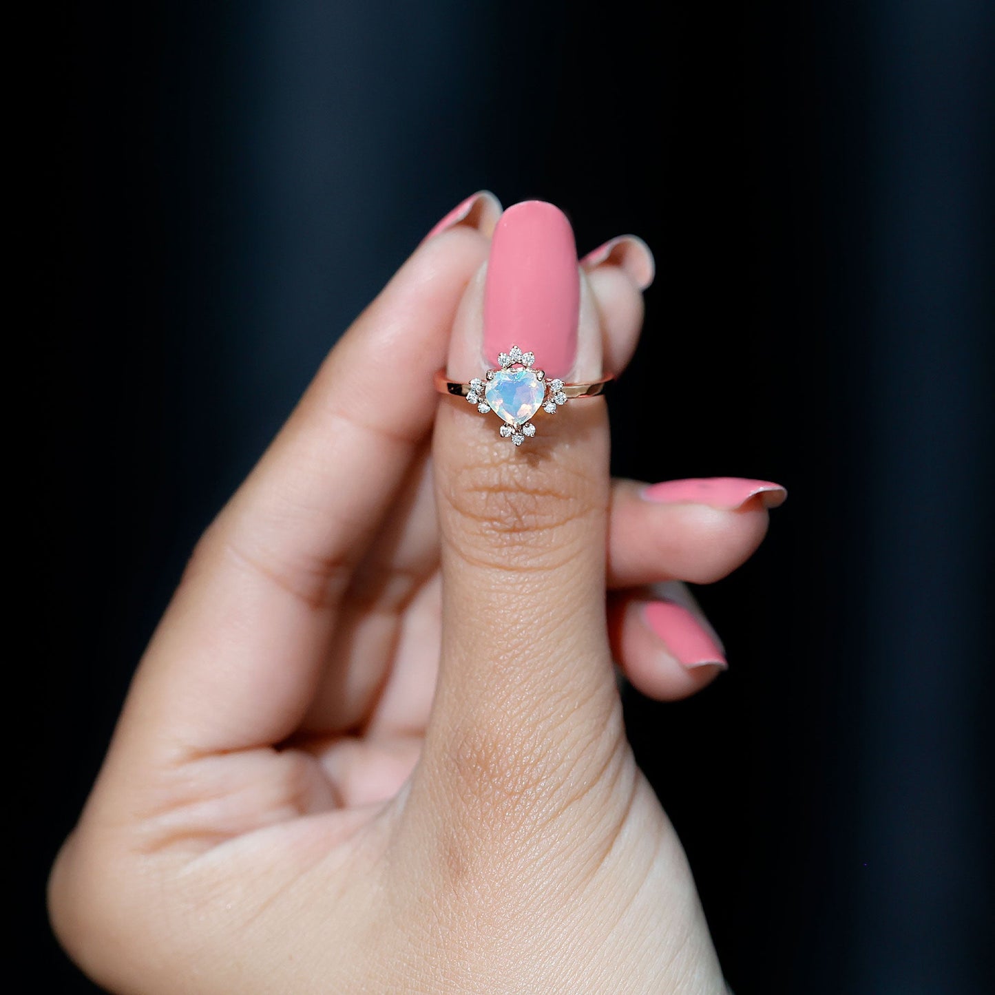 Natural 6mm Opalescent Heart Engagement Ring with Diamond
