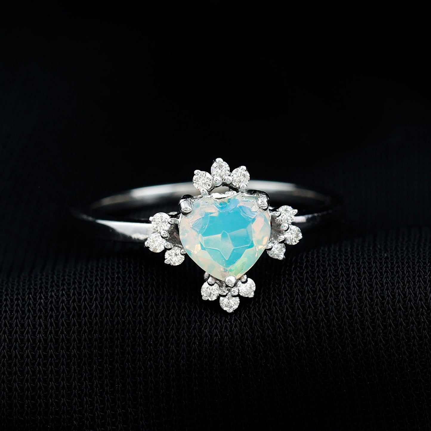 Natural 6mm Opalescent Heart Engagement Ring with Diamond