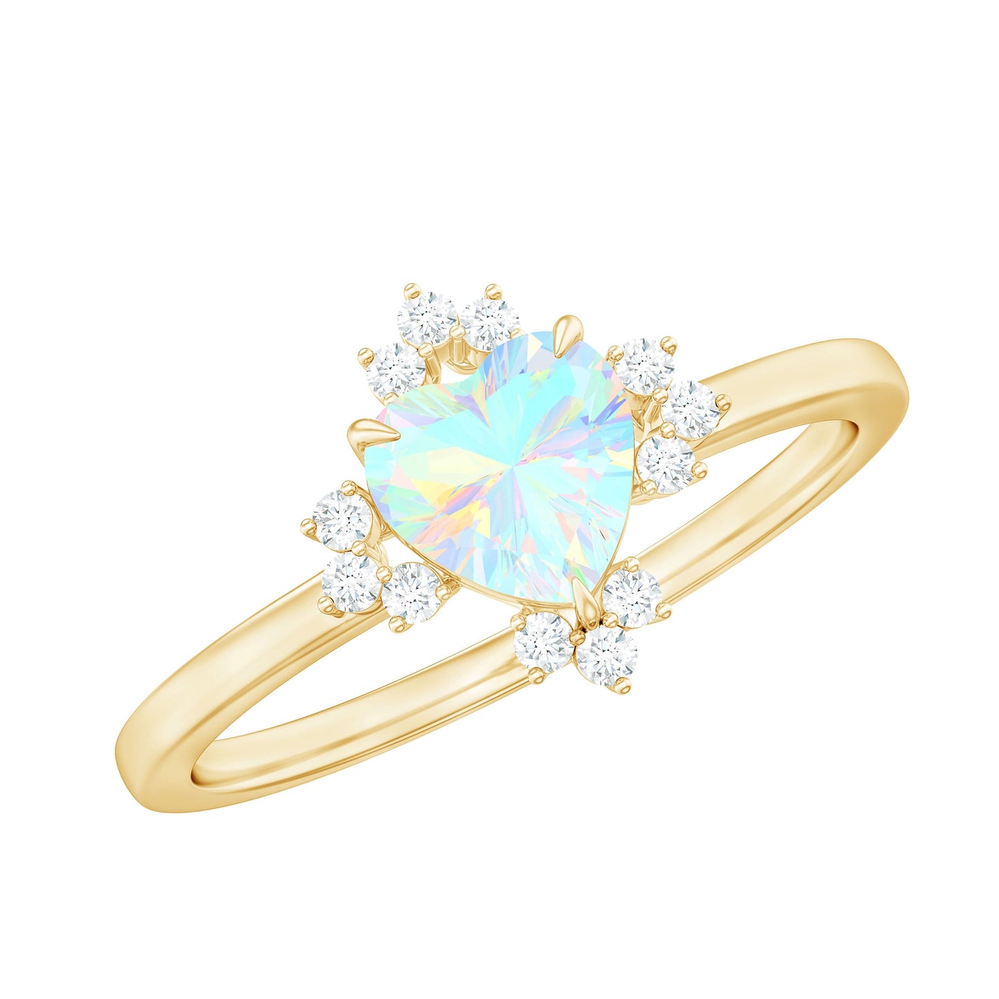 Natural 6mm Opalescent Heart Engagement Ring with Diamond