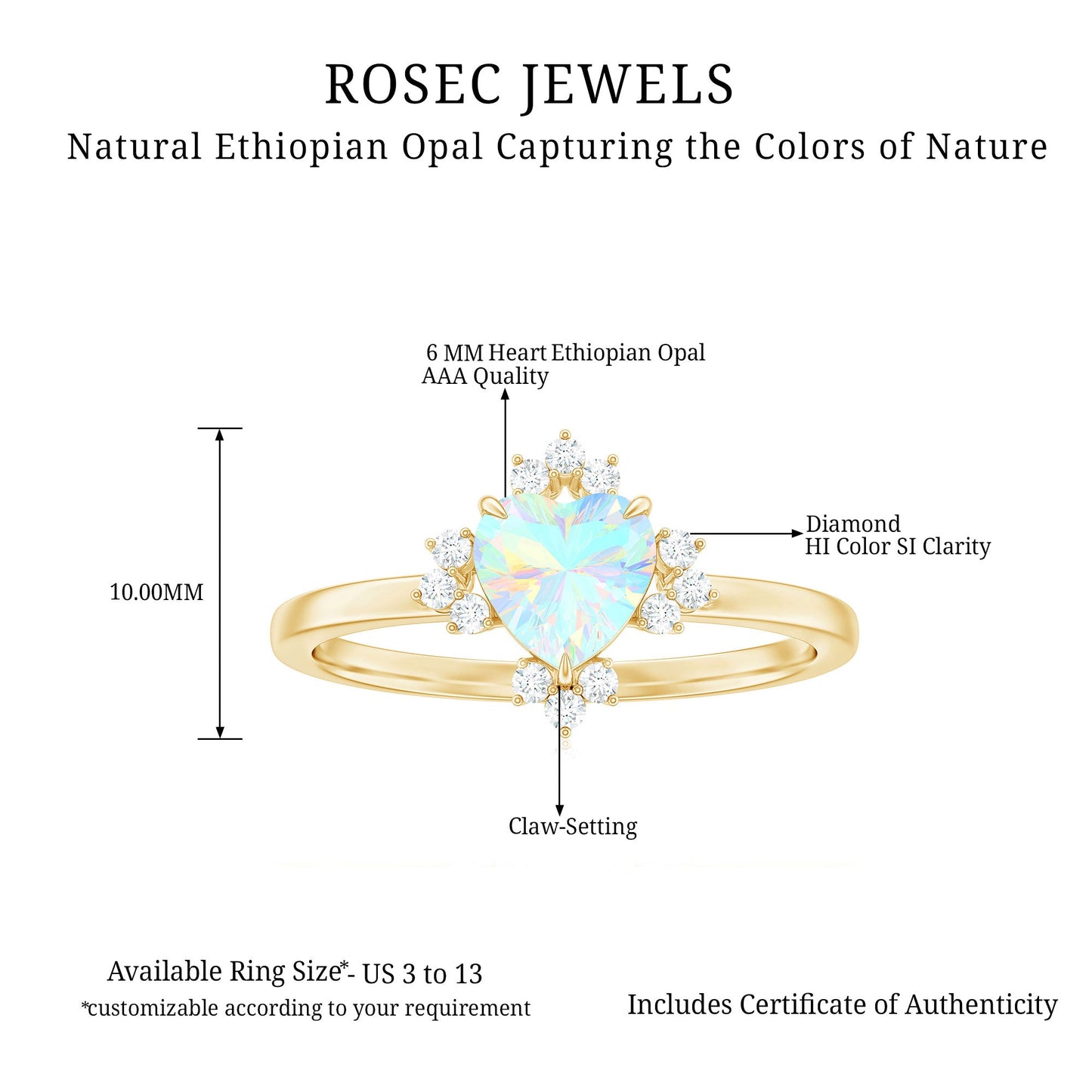 Natural 6mm Opalescent Heart Engagement Ring with Diamond