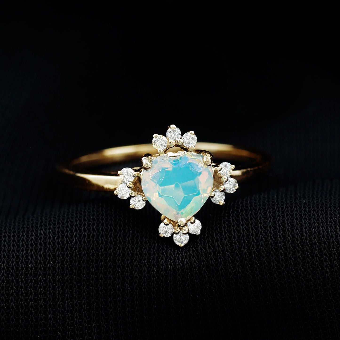 Natural 6mm Opalescent Heart Engagement Ring with Diamond