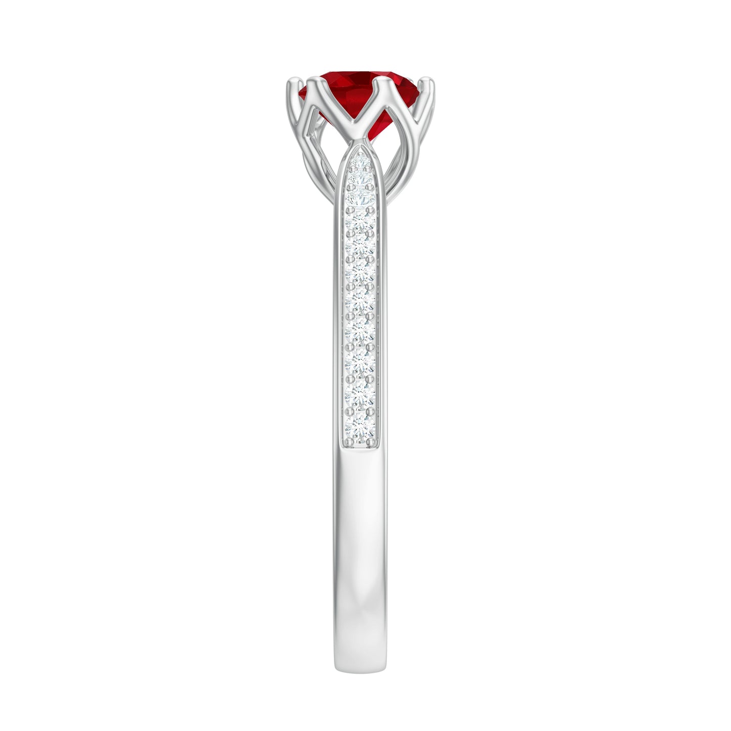 1 CT Round Shape Created Ruby Solitaire Engagement Ring with Diamond