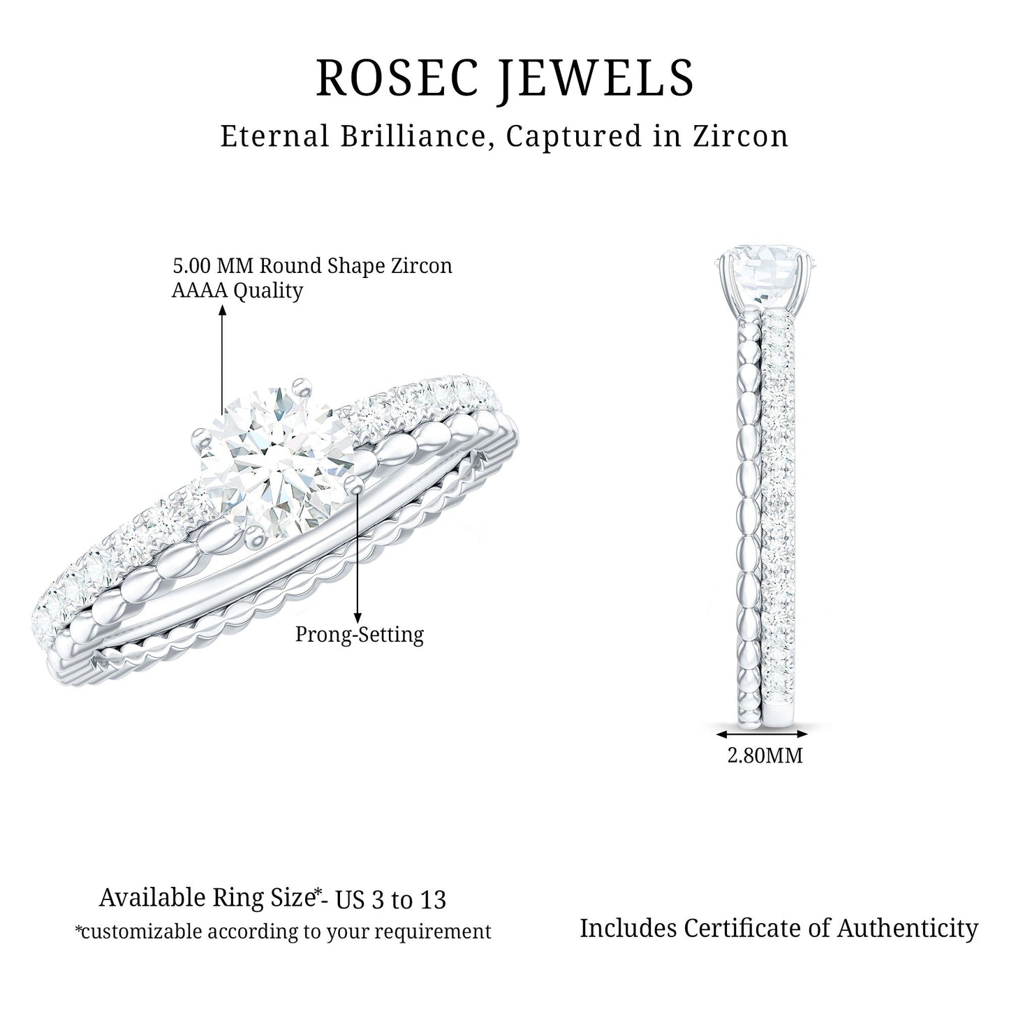 1.50 CT Certified Zircon Solitaire Engagement Ring