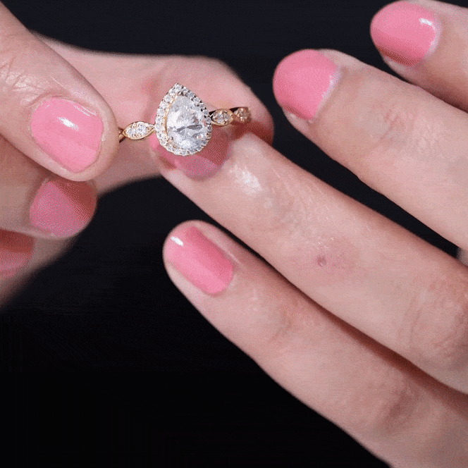 Cubic Zirconia Pear Halo Engagement Ring with Side Stones