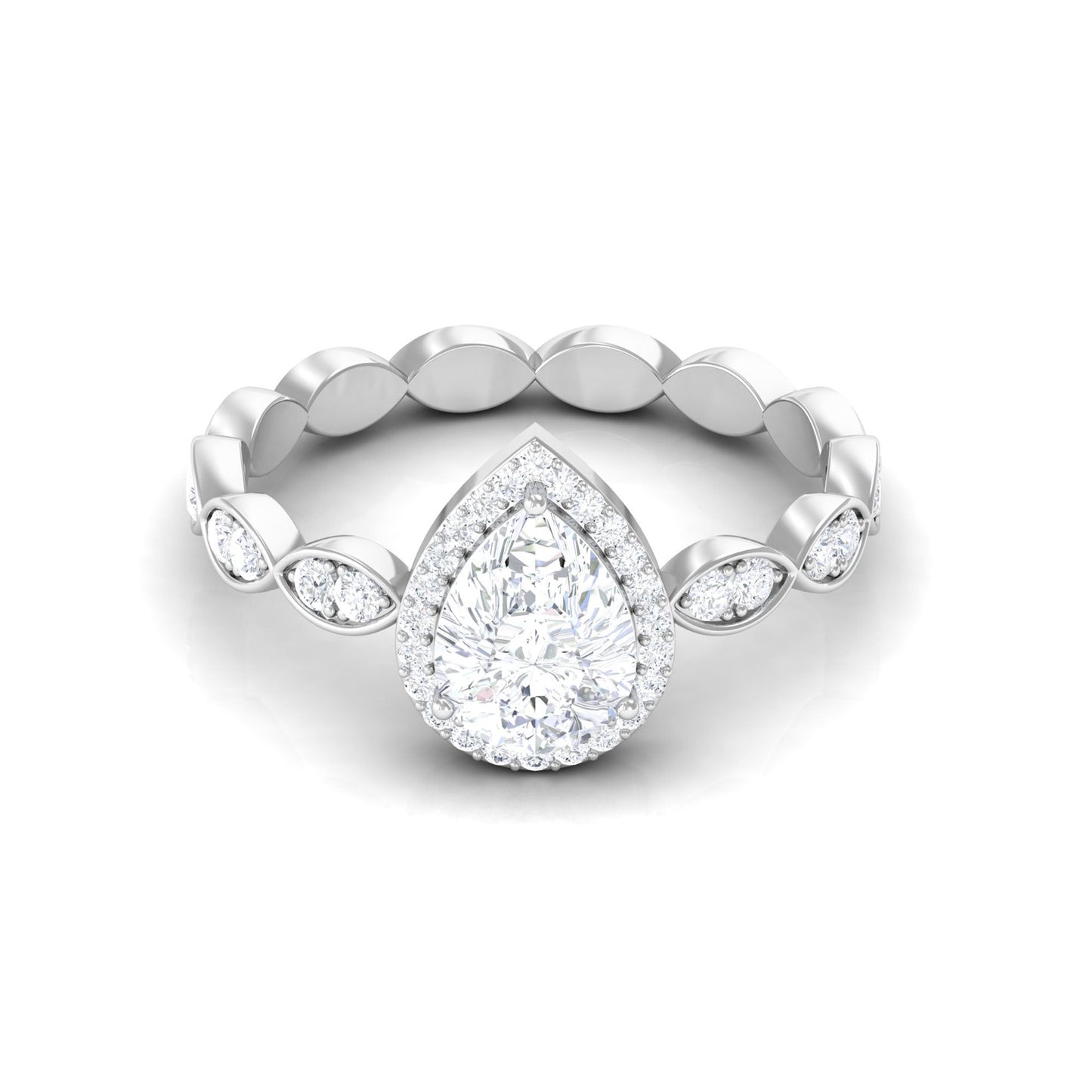 Cubic Zirconia Pear Halo Engagement Ring with Side Stones