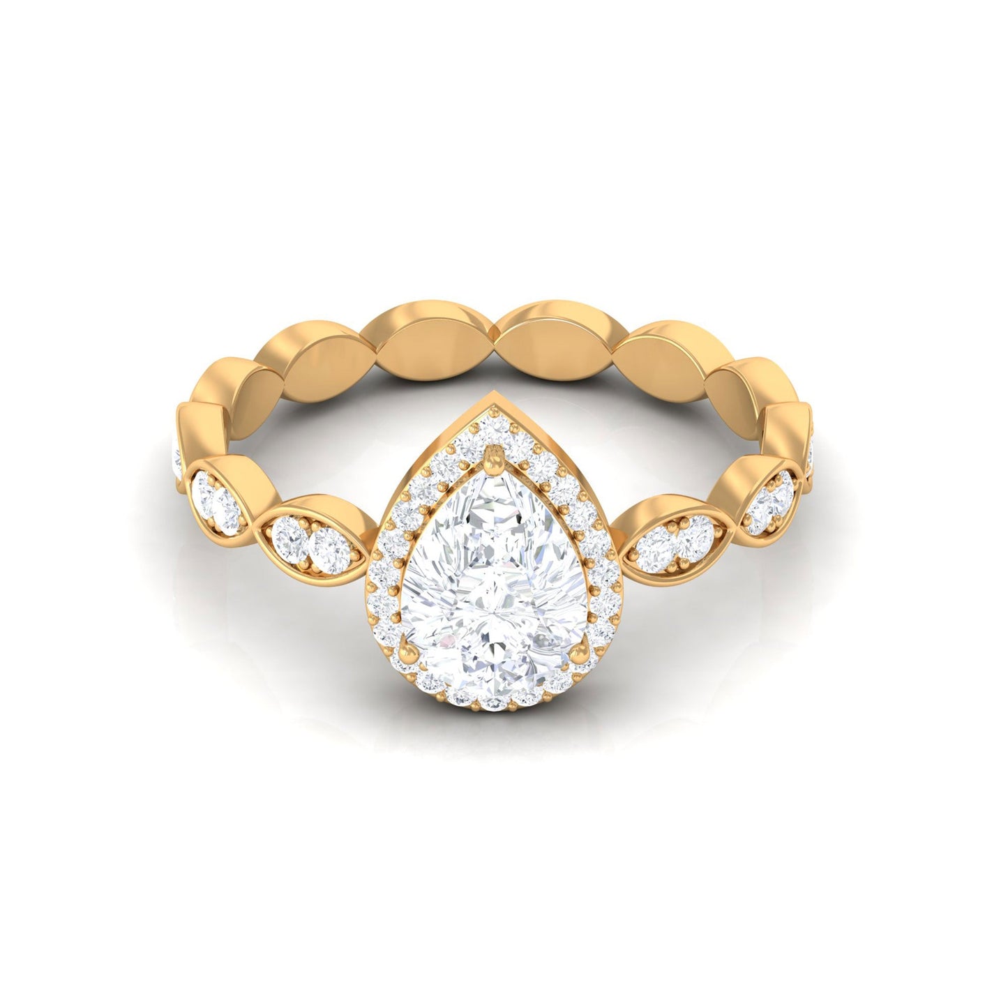 Cubic Zirconia Pear Halo Engagement Ring with Side Stones