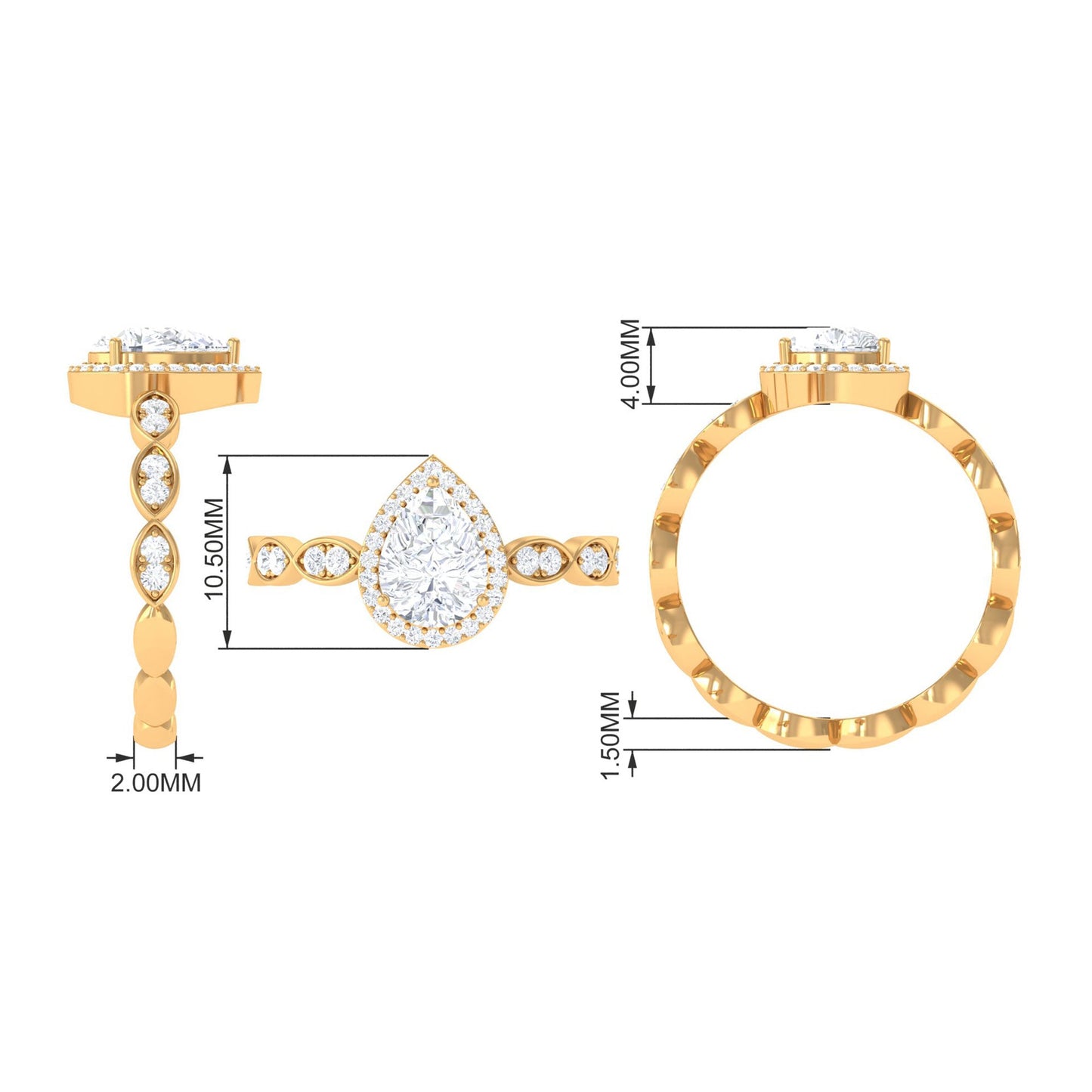 Cubic Zirconia Pear Halo Engagement Ring with Side Stones