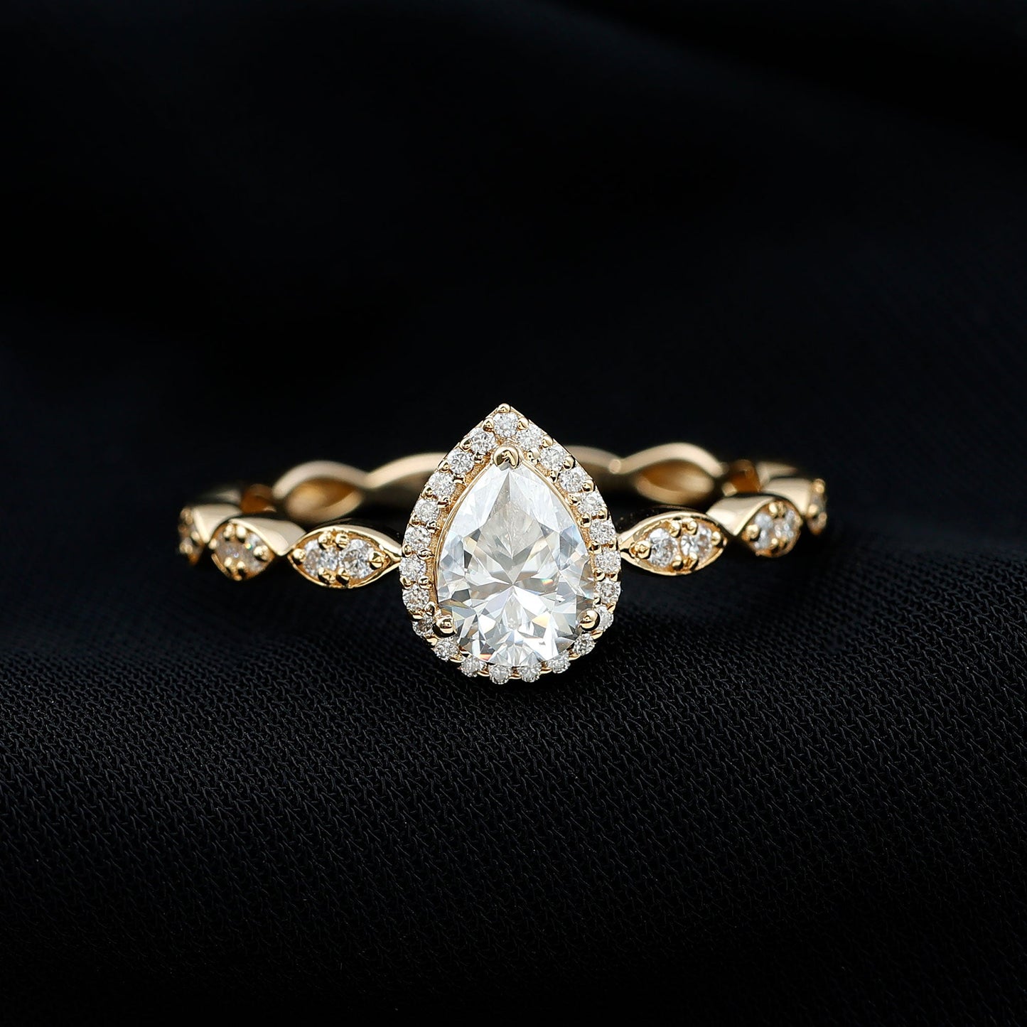 Cubic Zirconia Pear Halo Engagement Ring with Side Stones