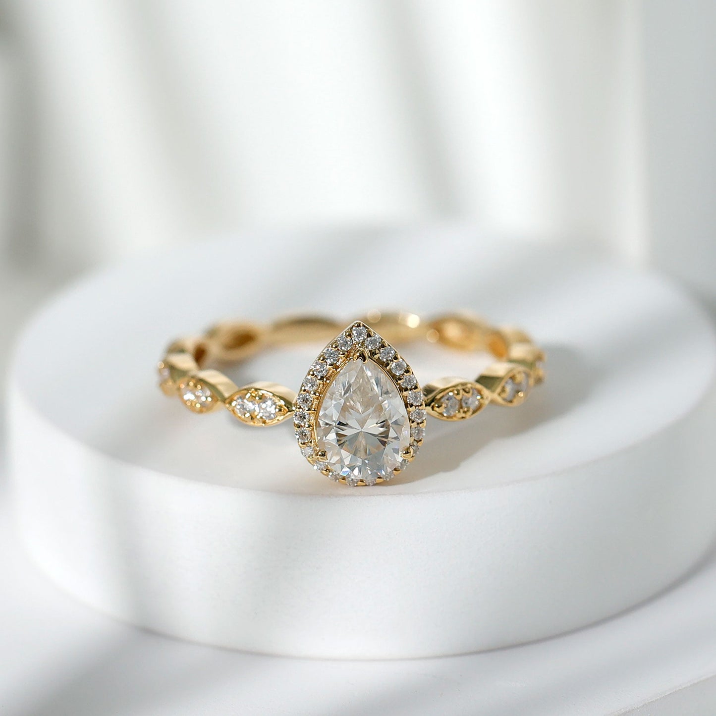 Cubic Zirconia Pear Halo Engagement Ring with Side Stones