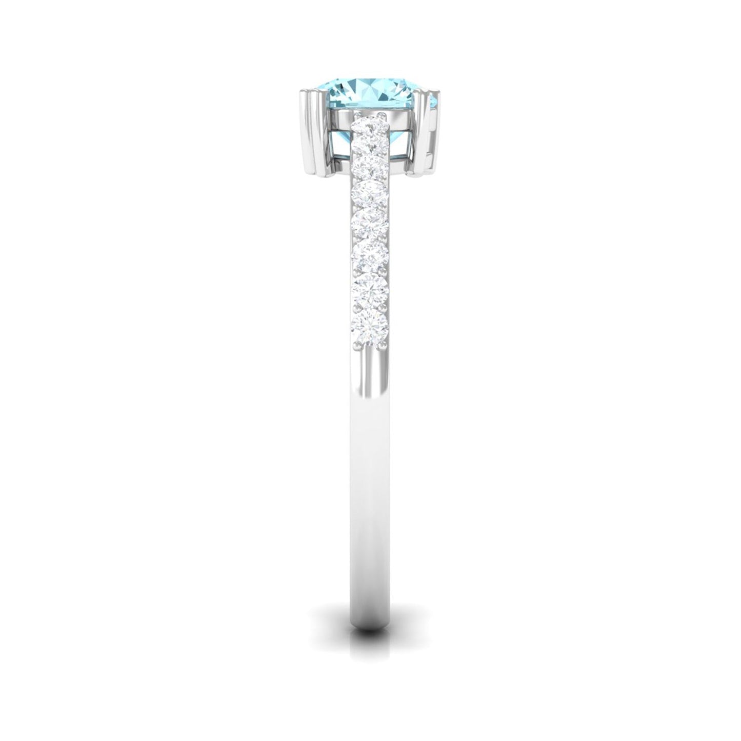 1 Ct Designer Aquamarine Solitaire Promise Ring with Diamond