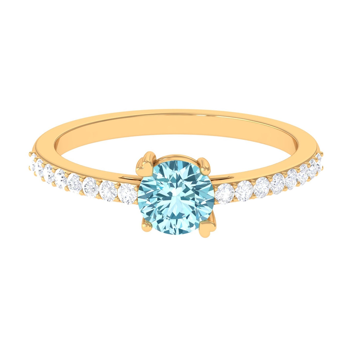1 Ct Designer Aquamarine Solitaire Promise Ring with Diamond