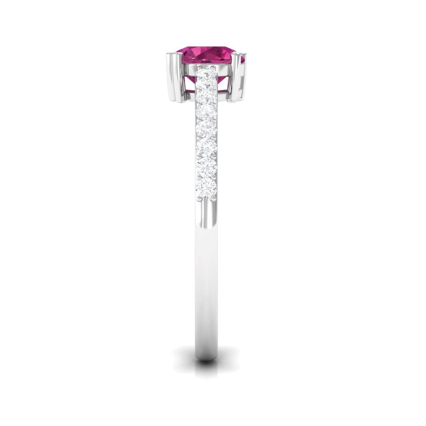 1 CT Real Pink Tourmaline Solitaire Promise Ring with Diamond Side Stones