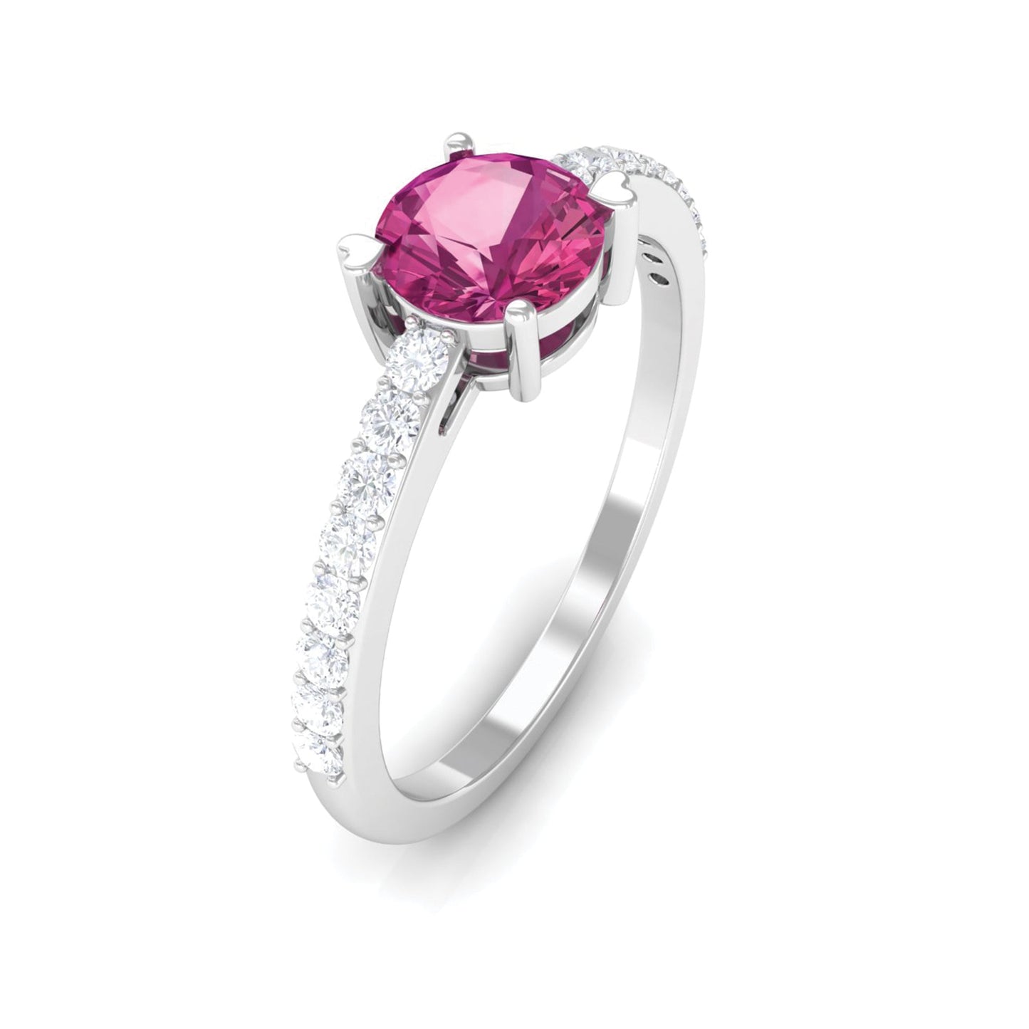 1 CT Real Pink Tourmaline Solitaire Promise Ring with Diamond Side Stones