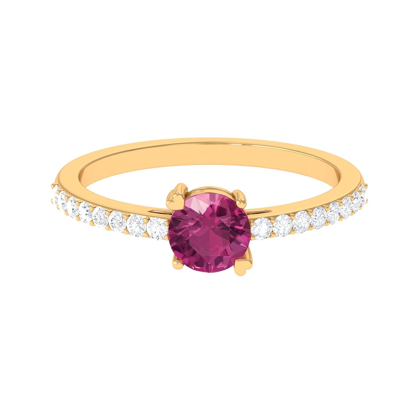 1 CT Real Pink Tourmaline Solitaire Promise Ring with Diamond Side Stones