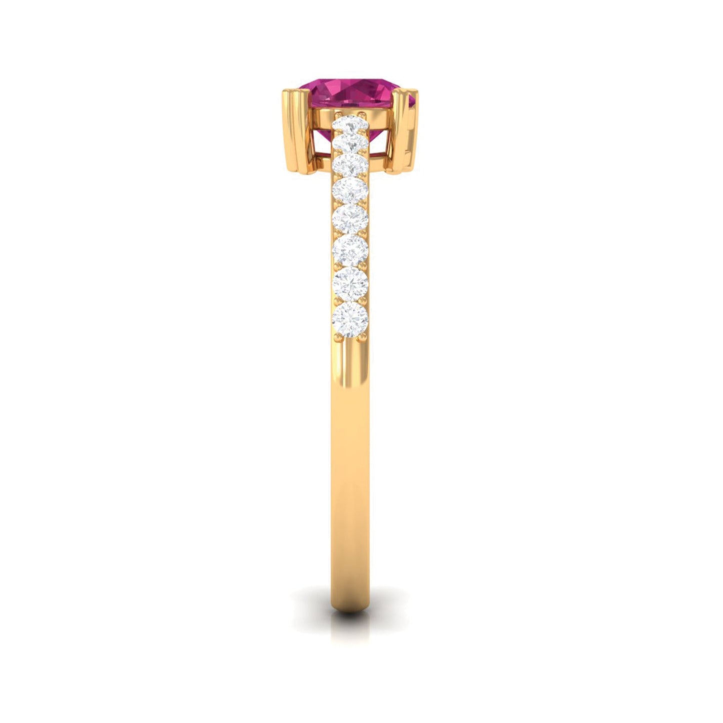 1 CT Real Pink Tourmaline Solitaire Promise Ring with Diamond Side Stones