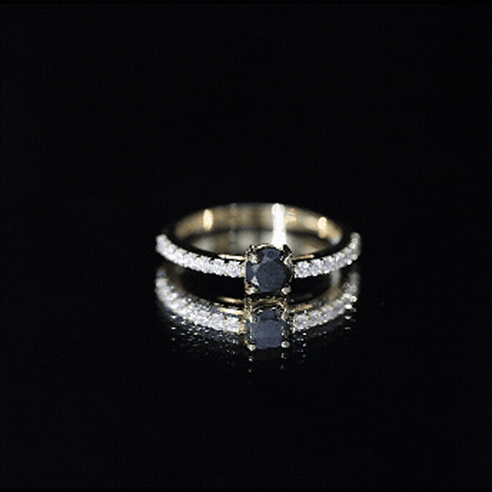 Round Black Onyx Promise Ring with Diamond Side Stones