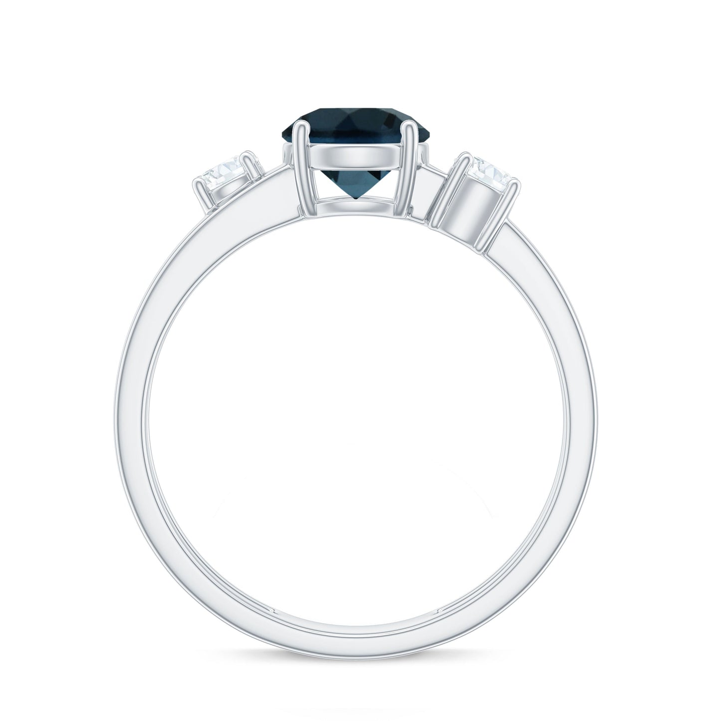 7mm Round London Blue Topaz Double Band Engagement Ring with Diamond