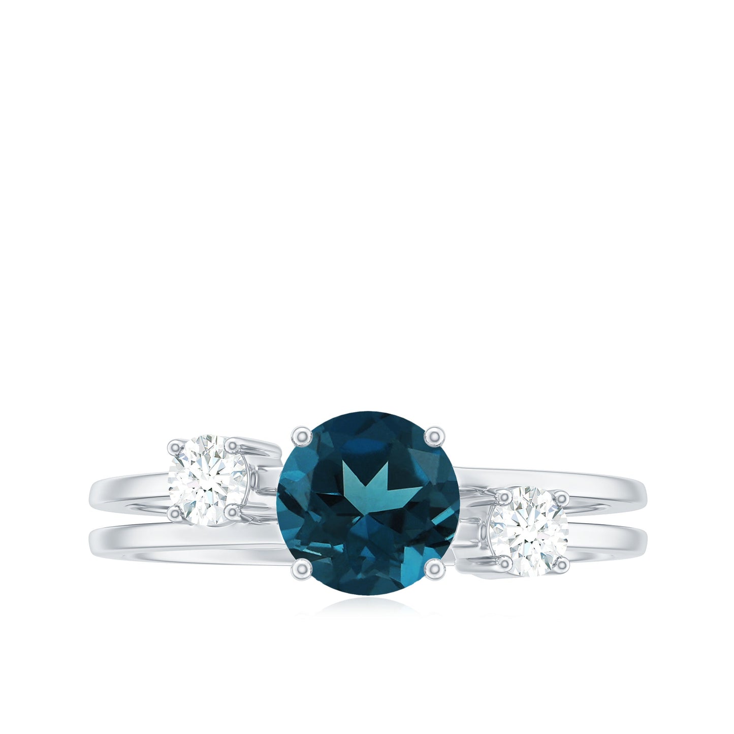 7mm Round London Blue Topaz Double Band Engagement Ring with Diamond