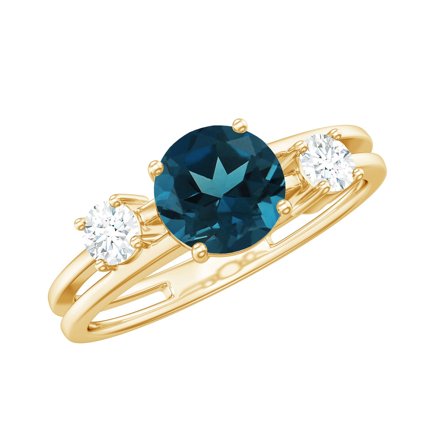 7mm Round London Blue Topaz Double Band Engagement Ring with Diamond