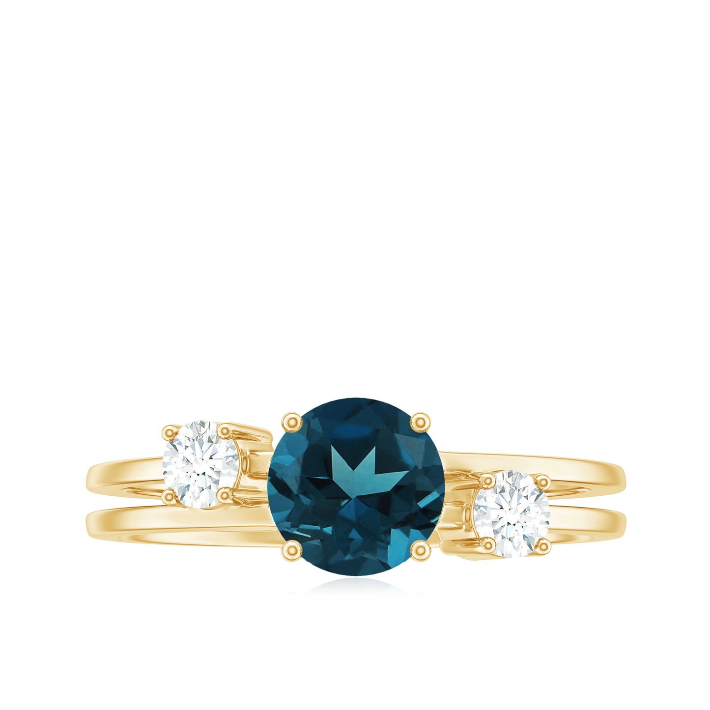 7mm Round London Blue Topaz Double Band Engagement Ring with Diamond