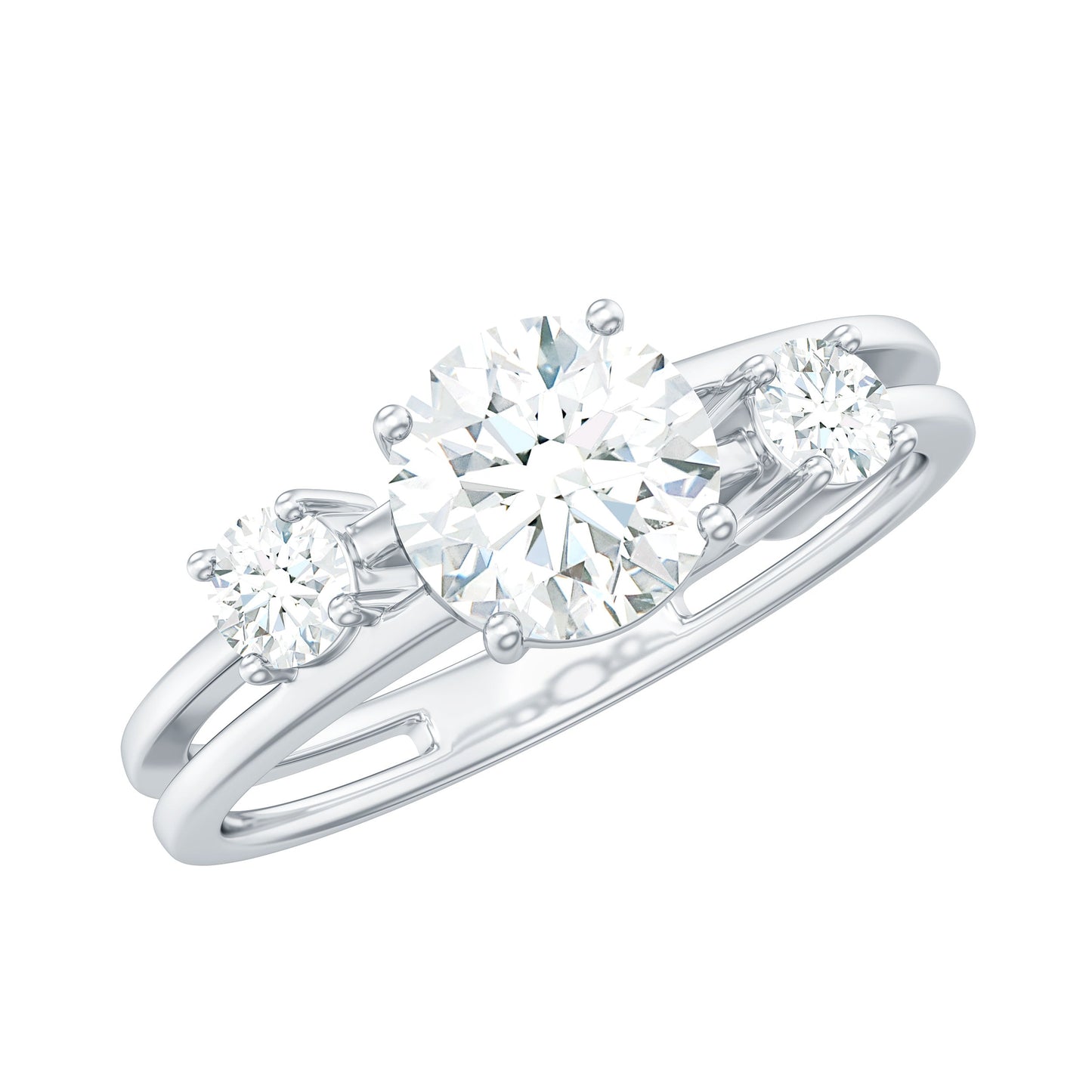 Brilliant Cut Moissanite 3 Stone Engagement Ring with Double Band