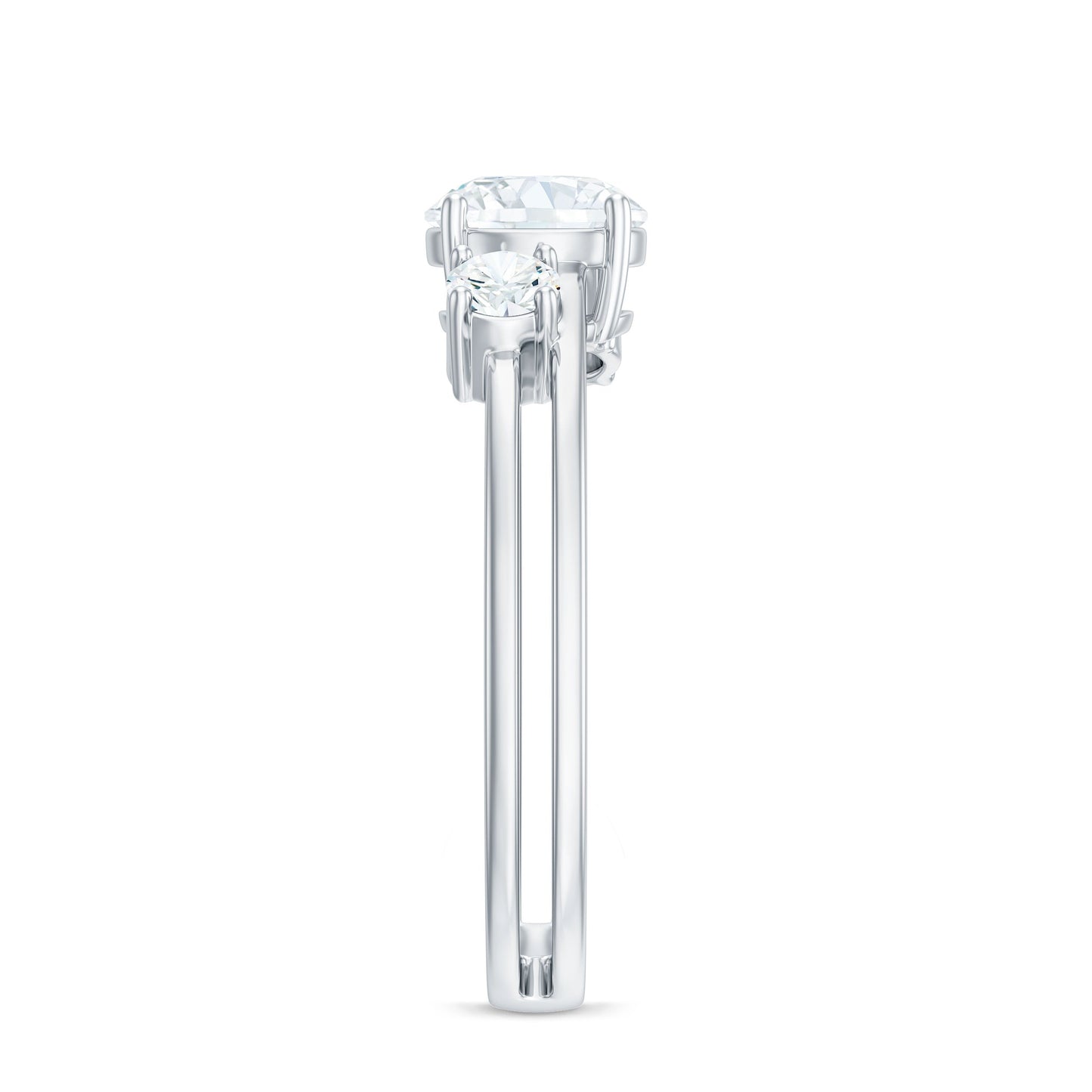 Brilliant Cut Moissanite 3 Stone Engagement Ring with Double Band