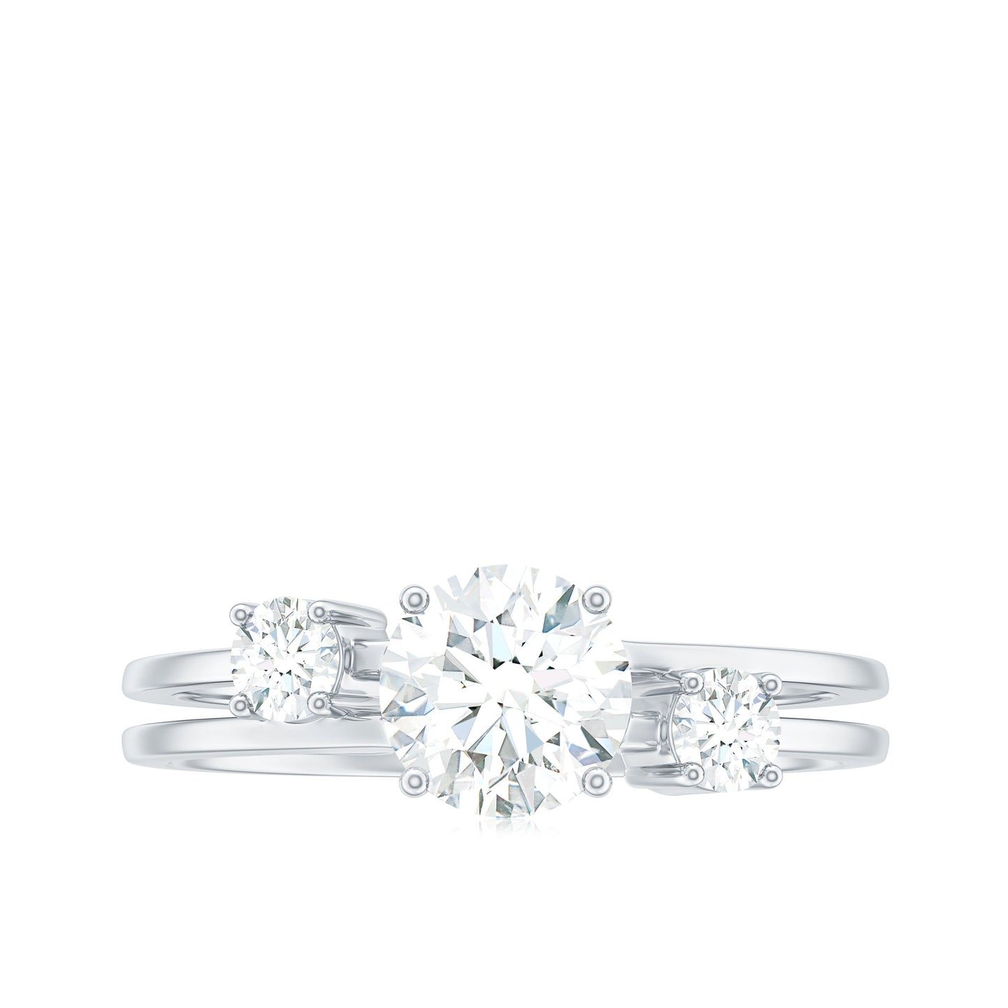 Brilliant Cut Moissanite 3 Stone Engagement Ring with Double Band