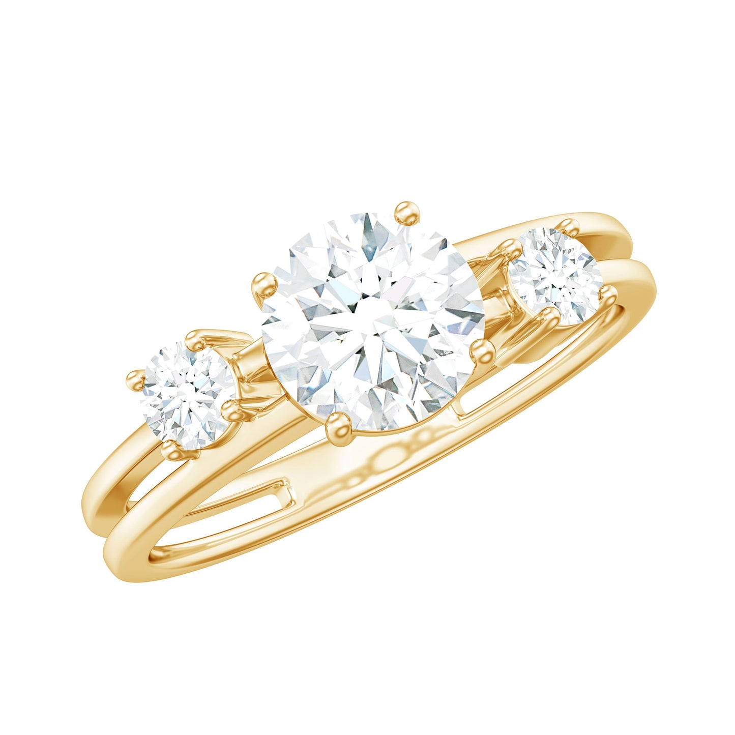 Brilliant Cut Moissanite 3 Stone Engagement Ring with Double Band