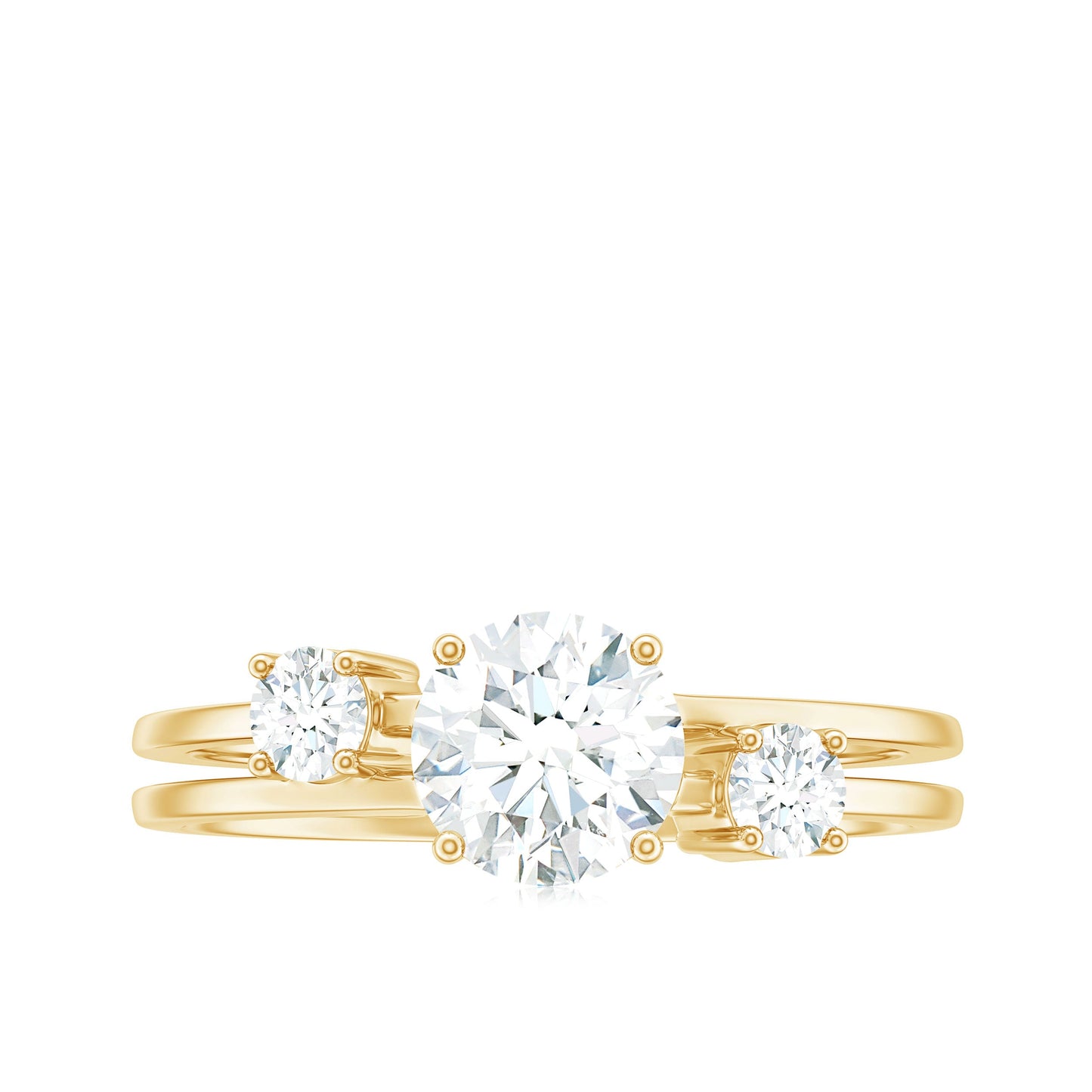 Brilliant Cut Moissanite 3 Stone Engagement Ring with Double Band