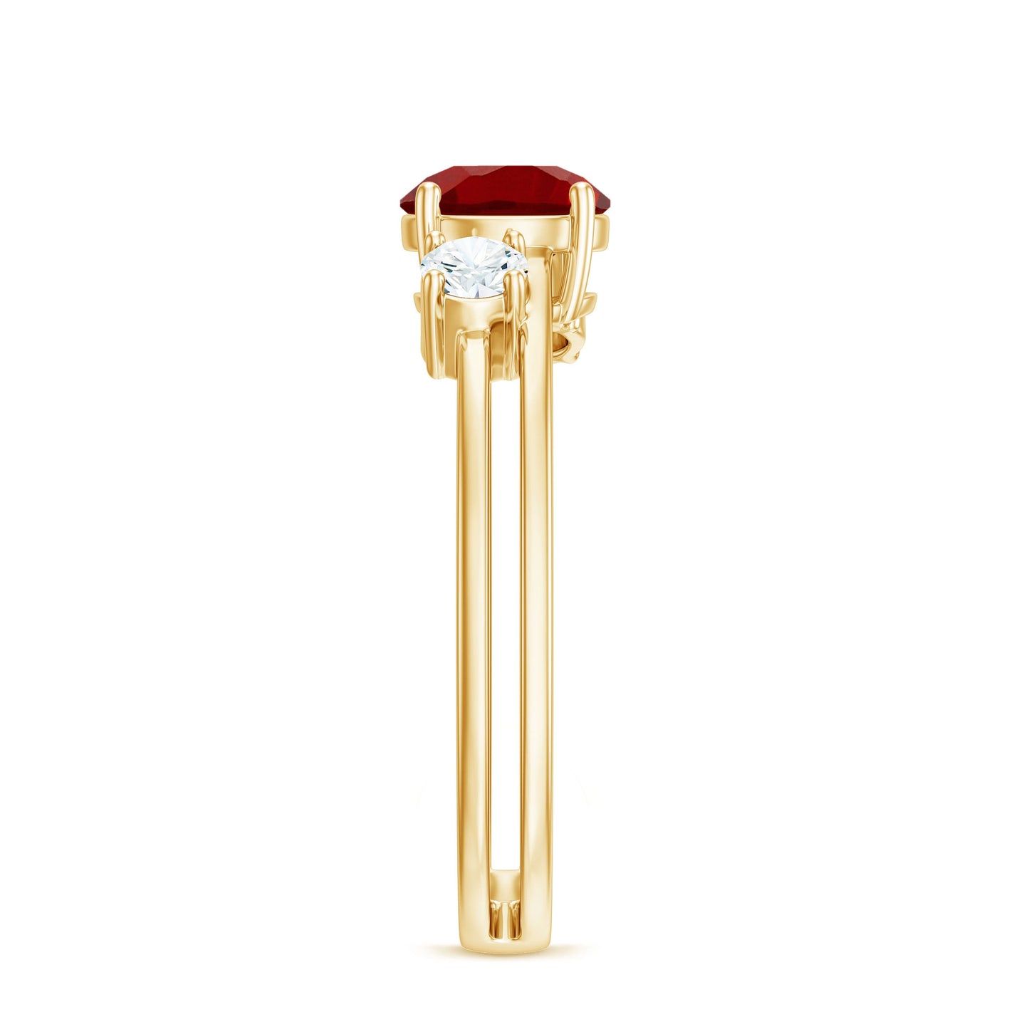 Certified 1.3 Carat Lab Grown Ruby Double Band Engagement Ring with Diamond