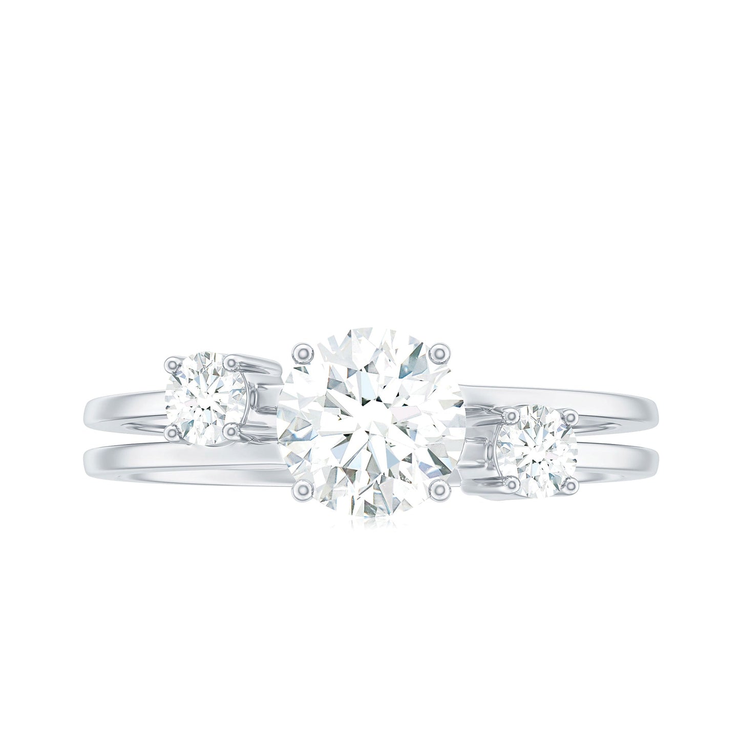 Certified Cubic Zirconia Three Stone Double Band Ring