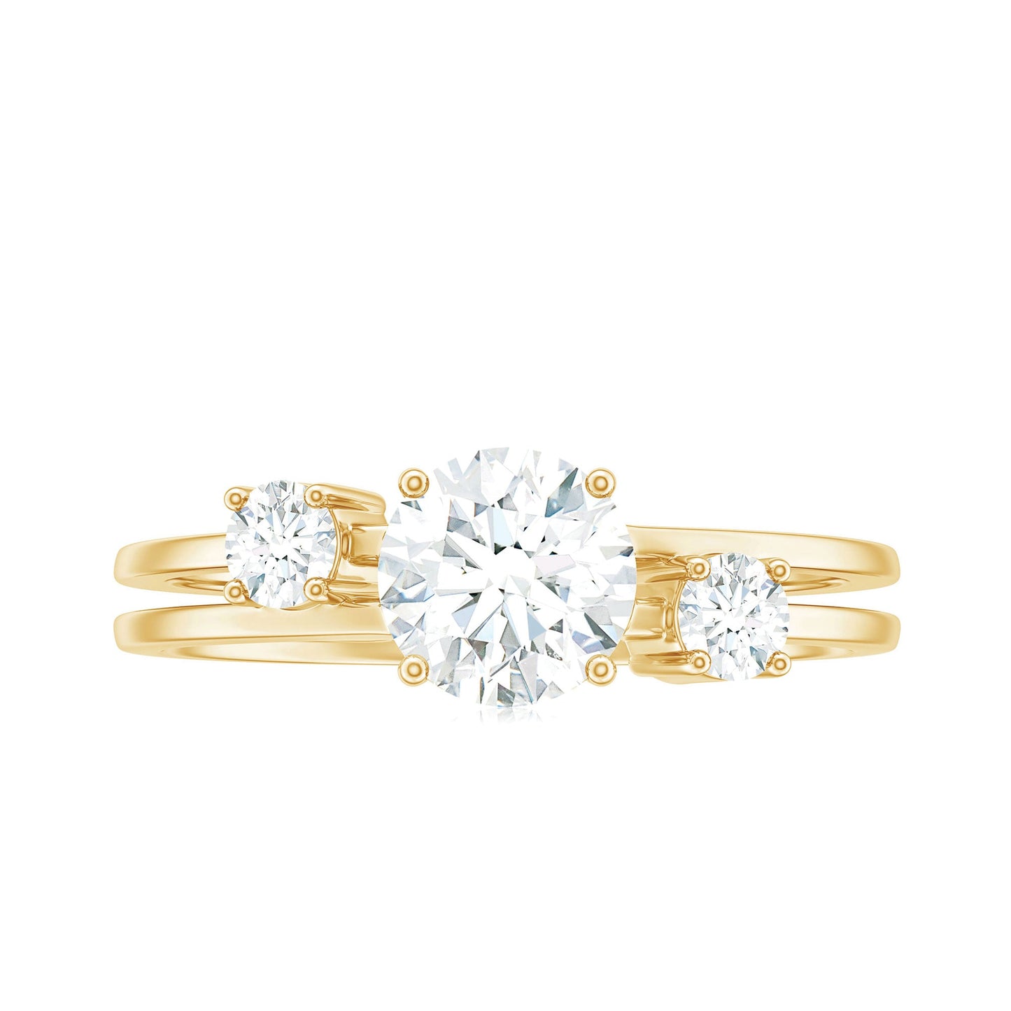 Certified Cubic Zirconia Three Stone Double Band Ring